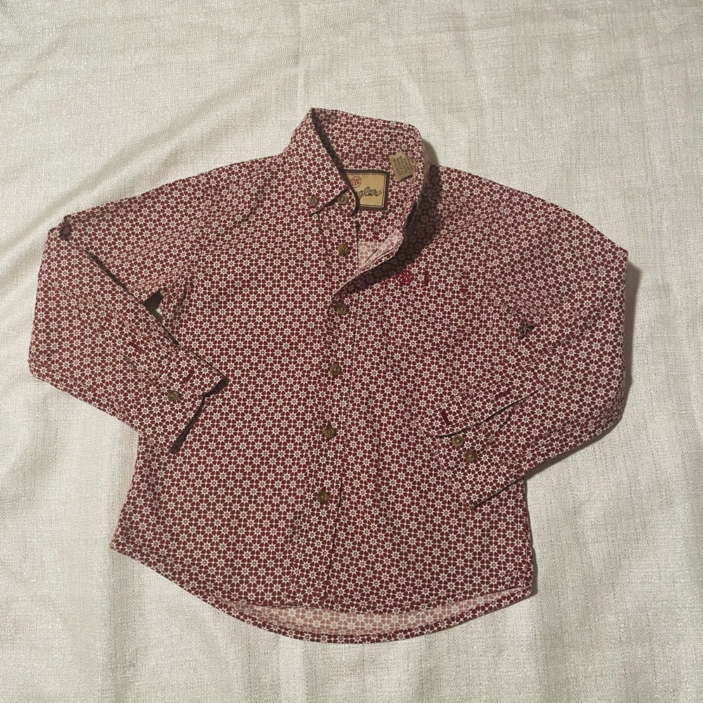 Wrangler Men's Burgundy Patterned Button Down Shirt